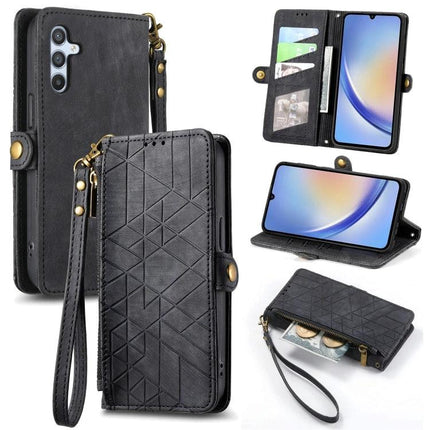 Geometric Zipper Wallet Phone Case With Side Buckle For Galaxy A30