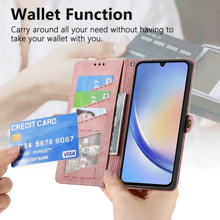 Wallet Phone Case With Card Slot For Everyday Errands showing pink PU wallet phone case with card slots, cash compartment and phone inside