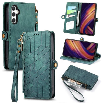 Samsung Wallet Style Phone Case For Daily Essentials green wallet folio with card slots, cash compartment, wrist strap and stand feature