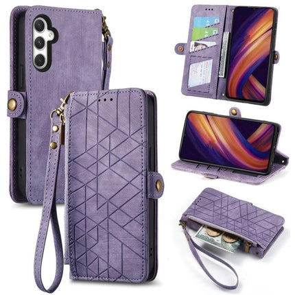 Samsung Wallet Style Phone Case For Daily Essentials - purple leather wallet case with card slots, cash pocket, wrist strap and phone stand
