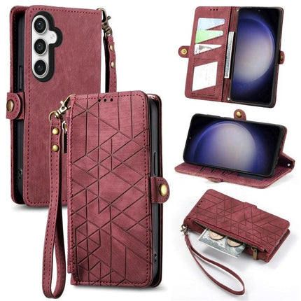 Samsung Wallet Style Phone Case For Daily Essentials burgundy leather wallet case with card slots, wrist strap and stand