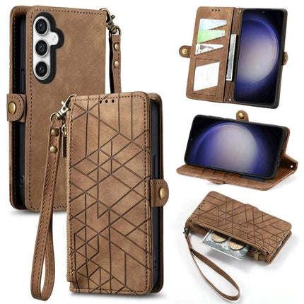 Samsung Wallet Style Phone Case For Daily Essentials brown leather wallet phone case with card slots, cash pocket, wrist strap