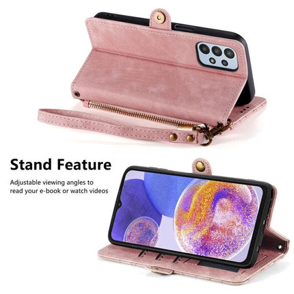 Wallet Phone Case With Card Slots For Daily Essentials And Protection On The Go Anywhere in pink wallet-style stand case with zipper and wrist strap