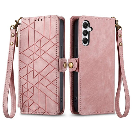 Samsung Wallet Style Phone Case For Daily Essentials in pink wallet case with card slots and wrist strap