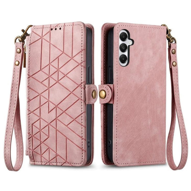 Samsung Wallet Style Phone Case For Daily Essentials in pink wallet case with card slots and wrist strap