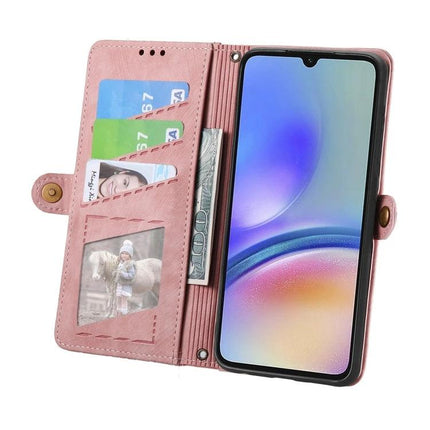 Samsung Wallet Style Phone Case For Daily Essentials shown open in pink with card slots, cash pocket and device secured