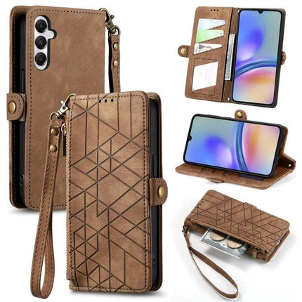 Samsung Wallet Style Phone Case For Daily Essentials brown leather wallet case with card slots, cash compartment, wrist strap and stand