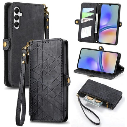 Samsung Wallet Style Phone Case For Daily Essentials - black wallet folio with card slots, cash pocket, wrist strap and kickstand for Samsung phones