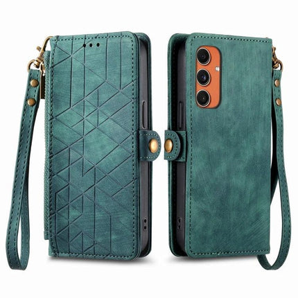 Wallet-Style Phone Case With Card Slots For Everyday Essentials teal PU wallet phone case with wrist strap and geometric design
