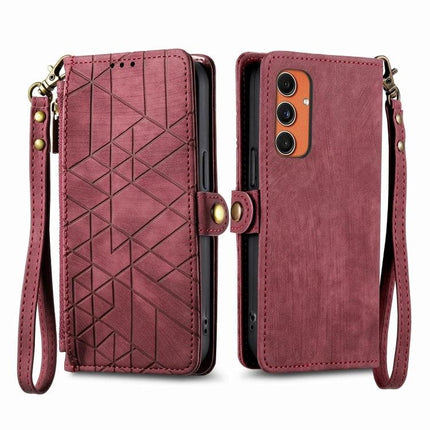 Wallet-Style Phone Case With Card Slots For Everyday Essentials slim burgundy PU wallet case with wrist strap and geometric design
