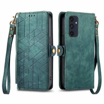 Wallet-Style Phone Case With Card Slots For Everyday Essentials teal PU wallet phone case with wrist strap and geometric pattern