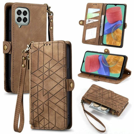 Practical Zipper Wallet Phone Case With Card Slots in brown faux leather with wrist strap, zip pocket, card slots and kickstand