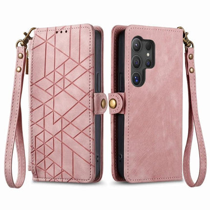 Wallet-Style Phone Case With Card Slots For Everyday Essentials in blush pink PU with wrist strap and geometric stitching
