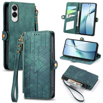 Essential Wallet Case For Samsung Phones With Card Slots in teal PU leather showing card slots, wrist strap, stand function and zipper pouch