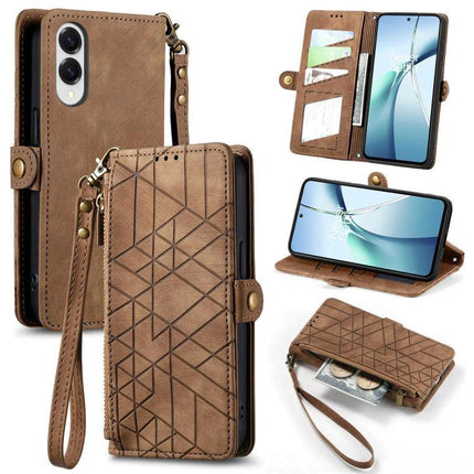 Essential Wallet Case For Samsung Phones With Card Slots brown PU leather wristlet case with card slots, zip coin pouch and stand