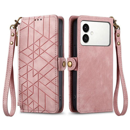 Essential Wallet Case For Samsung Phones With Card Slots - pink PU leather wallet phone case with wrist strap and card slots
