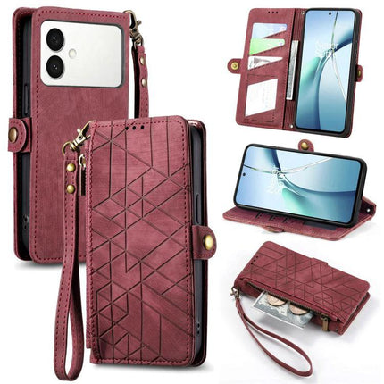 Essential Wallet Case For Samsung Phones With Card Slots - burgundy PU leather wallet case with card slots, wrist strap and kickstand