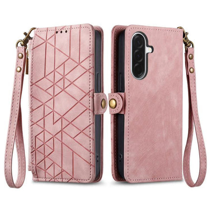 Geometric Zipper Wallet Phone Case for Everyday Carry pink geometric zippered wristlet phone wallet
