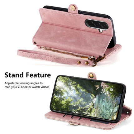 Geometric Zipper Wallet Phone Case for Everyday Carry pink zippered stand wallet phone case with strap