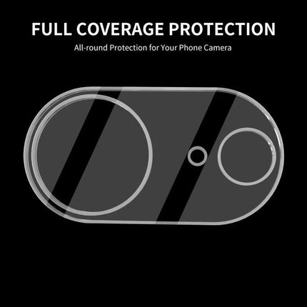 ENKAY iPhone Camera Tempered Glass Lens Protector For Everyday Scratch Protection showing full coverage clear camera lens shield on black background