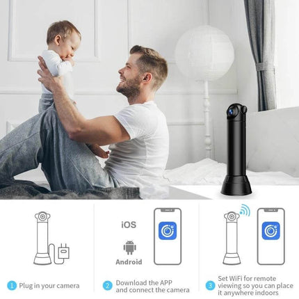 Compact Infrared Home Security Camera with Night Vision Feature monitoring baby in bright bedroom, remote app alerts and night-vision surveillance