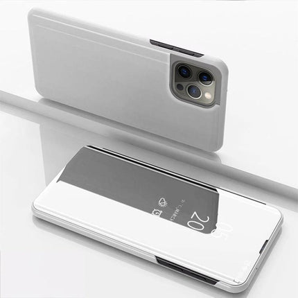 Essential Leather Flip Case for Everyday Phone Use in white, slim protective leather flip cover showing camera cutout and clear front window