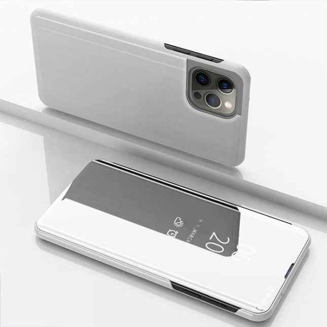 Essential Leather Flip Case for Everyday Phone Use in white, slim protective leather flip cover showing camera cutout and clear front window