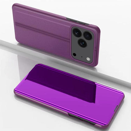 Leather Phone Case For Everyday Use And Video Viewing in purple leather with built-in flip stand and slim pocket-friendly profile