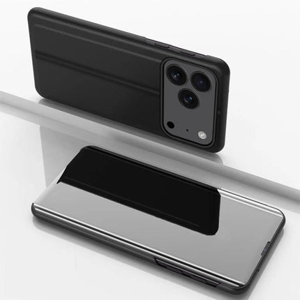 Leather Phone Case For Everyday Use And Video Viewing shown in black with slim profile and flip stand for hands-free horizontal viewing