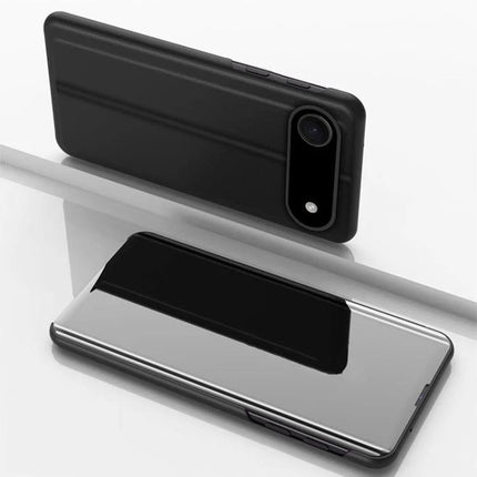 Leather Phone Case With Built In Stand For Hands Free Viewing In Daily Life For Everyday Tasks - black genuine leather case shown propped for horizontal viewing