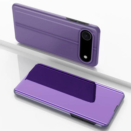 Leather Phone Case With Built In Stand For Hands Free Viewing In Daily Life For Everyday Tasks - purple genuine leather case shown folded as horizontal stand