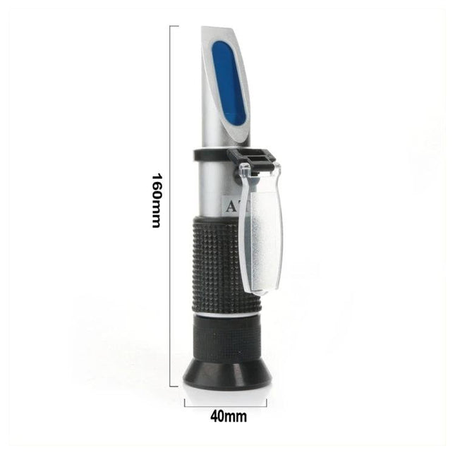 Refractometer for Antifreeze and Glass Water Freezing Points handheld refractometer showing dimensions 160mm x 40mm for antifreeze and battery fluid testing