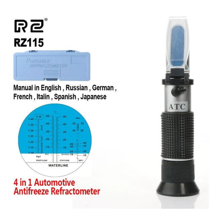 Refractometer for Antifreeze and Glass Water Freezing Points handheld 4-in-1 automotive antifreeze refractometer with case and scale
