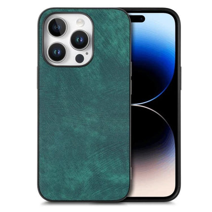 Vintage Leather Phone Case For Everyday iPhone Protection in green textured leather on iPhone showing camera cutout and full coverage