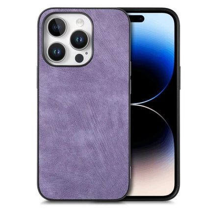 Vintage Leather Phone Case For Everyday iPhone Protection in purple leather finish, slim protective iPhone case with camera cutout
