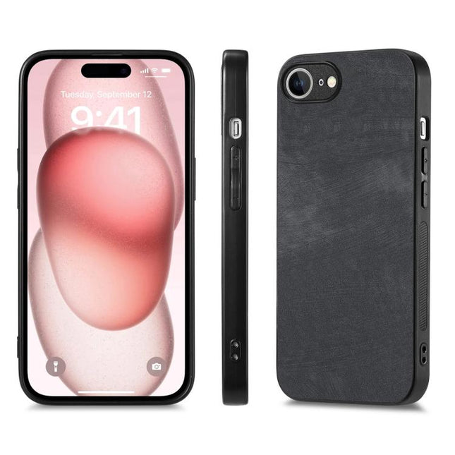 Vintage Leather Case for iPhone Everyday Protection - slim black genuine leather phone case with TPU core and PC frame