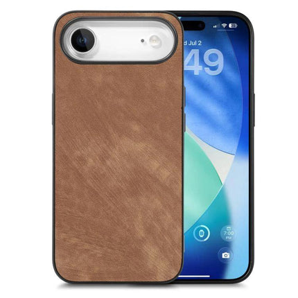 Vintage Leather Phone Case For Everyday iPhone Protection shown on brown leather-backed iPhone with camera cutout and slim profile