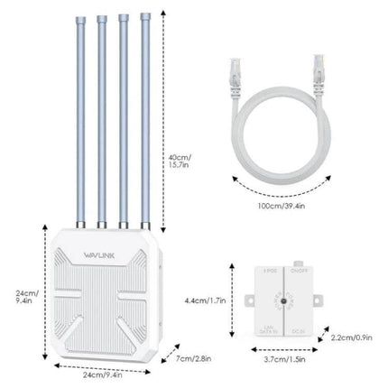 WAVLINK Waterproof Outdoor WiFi Router for Everyday Connectivity - outdoor dual-band router with four antennas, Ethernet cable and mounting kit, 200-300m range