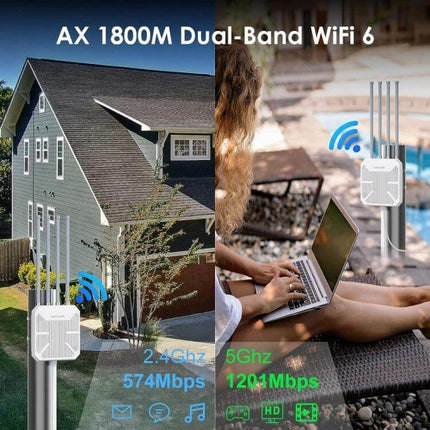 WAVLINK Waterproof Outdoor WiFi Router for Everyday Connectivity providing dual-band AX1800 coverage up to 200–300m for backyard, events, security cameras