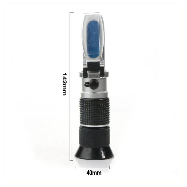 Portable Handheld Brix Refractometer for Sugar Measurement in Honey - handheld refractometer with 0–90% Brix scale, knurled grip, 142mm x 40mm