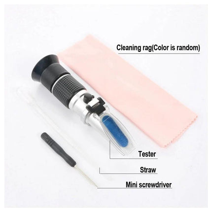 Portable Handheld Brix Refractometer for Sugar Measurement in Honey with cleaning rag, straw and mini screwdriver, 0-90% Brix range