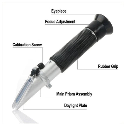 Salinity Refractometer for Aquarium and Seawater Measurement - handheld refractometer with eyepiece, rubber grip, calibration screw and daylight plate for accurate salt readings