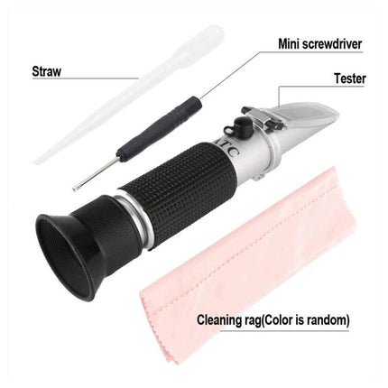 Handheld Refractometer for Beer Wort Sugar and Gravity Measurement with pipette screwdriver and cleaning rag, dual Brix and SG scales