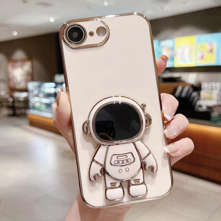 Phone Case With Integrated Stand For Hands Free Viewing showing slim white case with astronaut-shaped built-in stand for hands-free video and calls