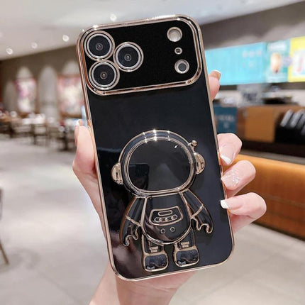 Phone Case With Integrated Stand For Hands Free Viewing black glossy case with astronaut ring stand