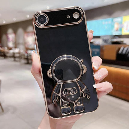 Phone Case With Astronaut Stand For Hands Free Viewing - glossy black protective case with 3D fold-out astronaut stand for stable hands-free viewing