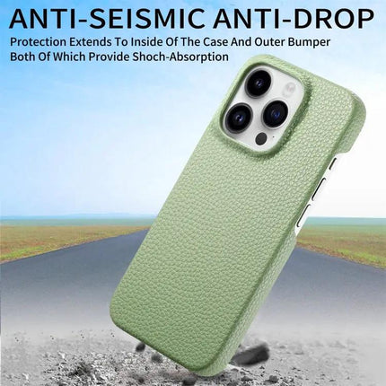Litchi Leather Back Phone Case PU Edge iPhone 15 Pro/15 Plus
