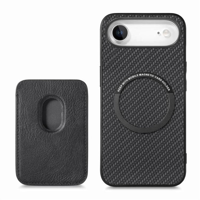 Phone Case With Card Storage For Everyday Use - black PU four-corner protective case with built-in card slot and magnetic card holder