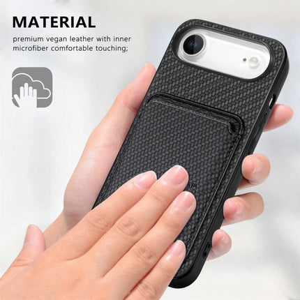 Phone Case With Card Storage For Everyday Use - black textured PU card slot case with four-corner shock protection held in hand
