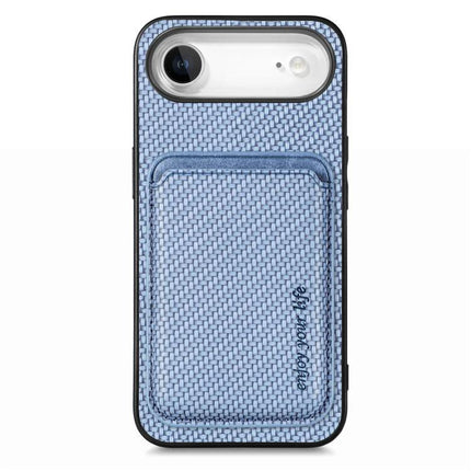 Phone Case With Card Storage For Everyday Use - blue woven PU protective case with built-in card slot and four-corner shock absorption